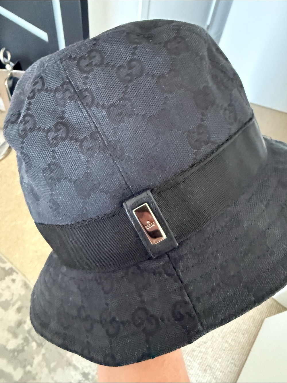 Gucci Black Monogram Bucket Hat